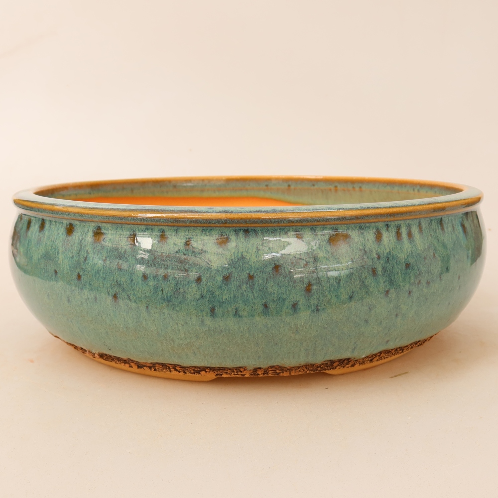 Ceramic bonsai pot, 24 x 24 x 7.5 cm, green
