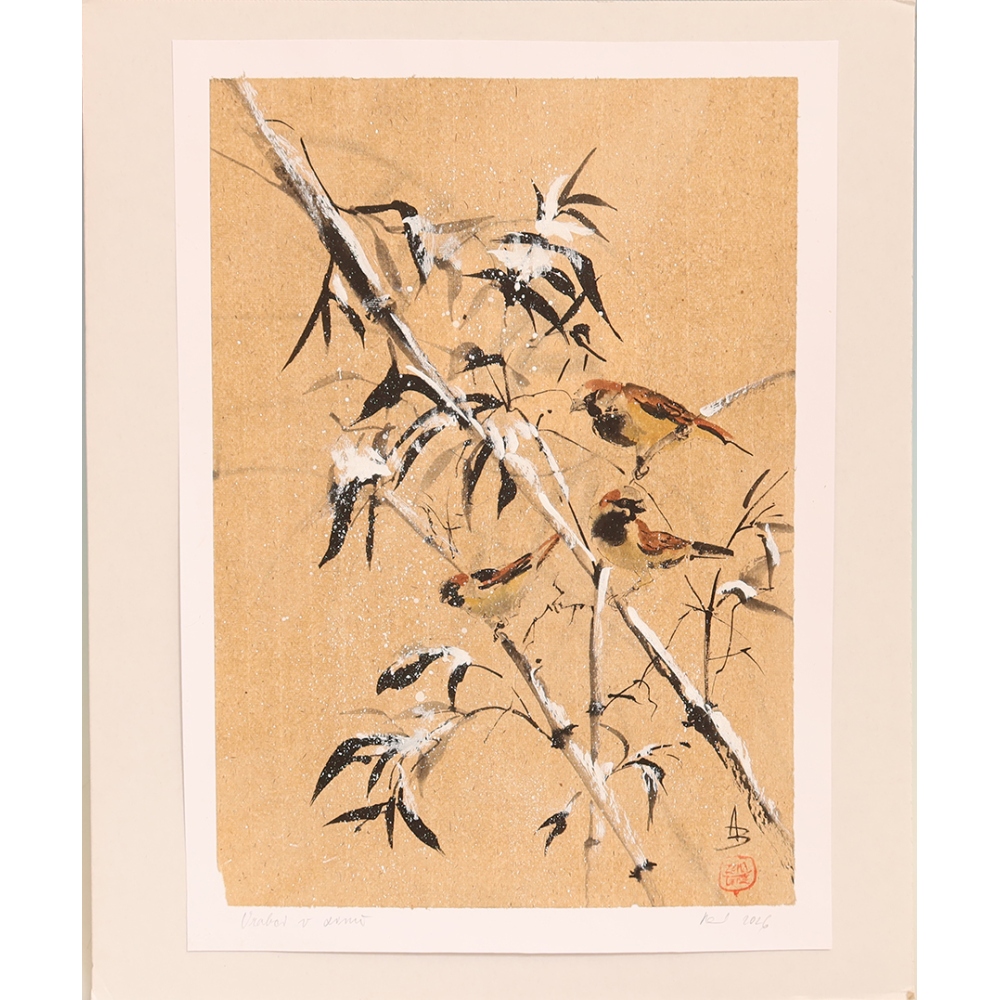 Calligraphy - Sparrows in Winter