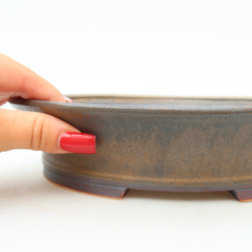 Ceramic bonsai pot, 24 x 21.5 x 5.5 cm, brown