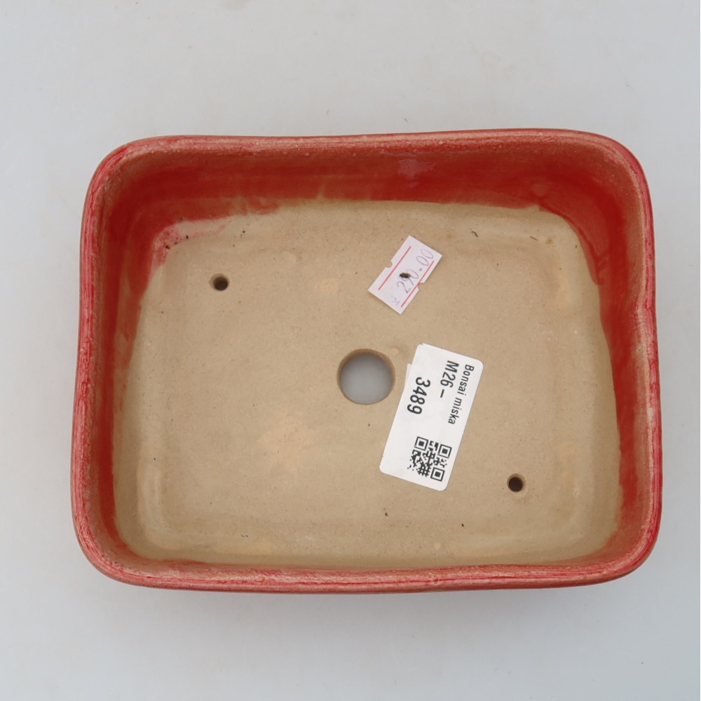 Ceramic bonsai pot, 15 x 12.5 x 4.5 cm, red