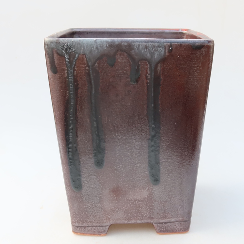 Ceramic bonsai bowl 15 x 15 x 19,5 cm, metal colour