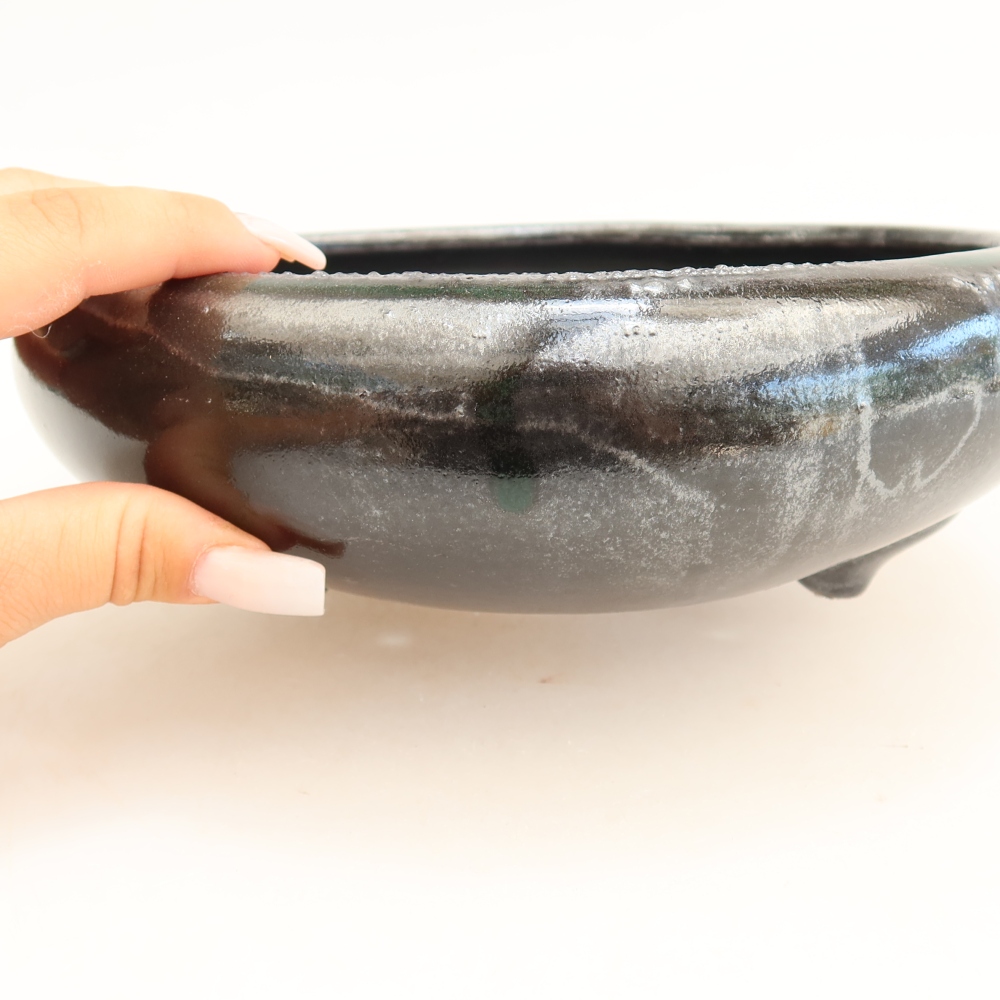 Ceramic bonsai pot, 20.5 x 20.5 x 7 cm, green