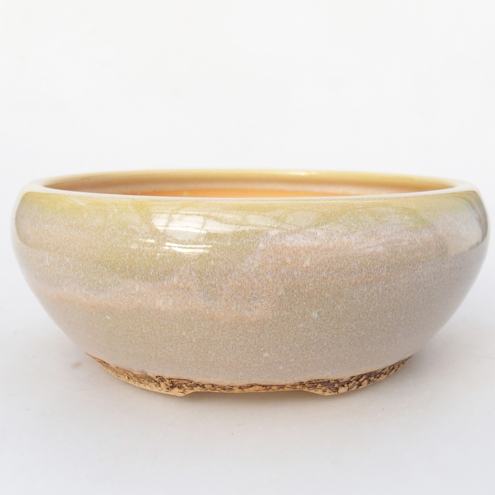Ceramic bonsai bowl 18 x 18 x 7 cm, yellow-green