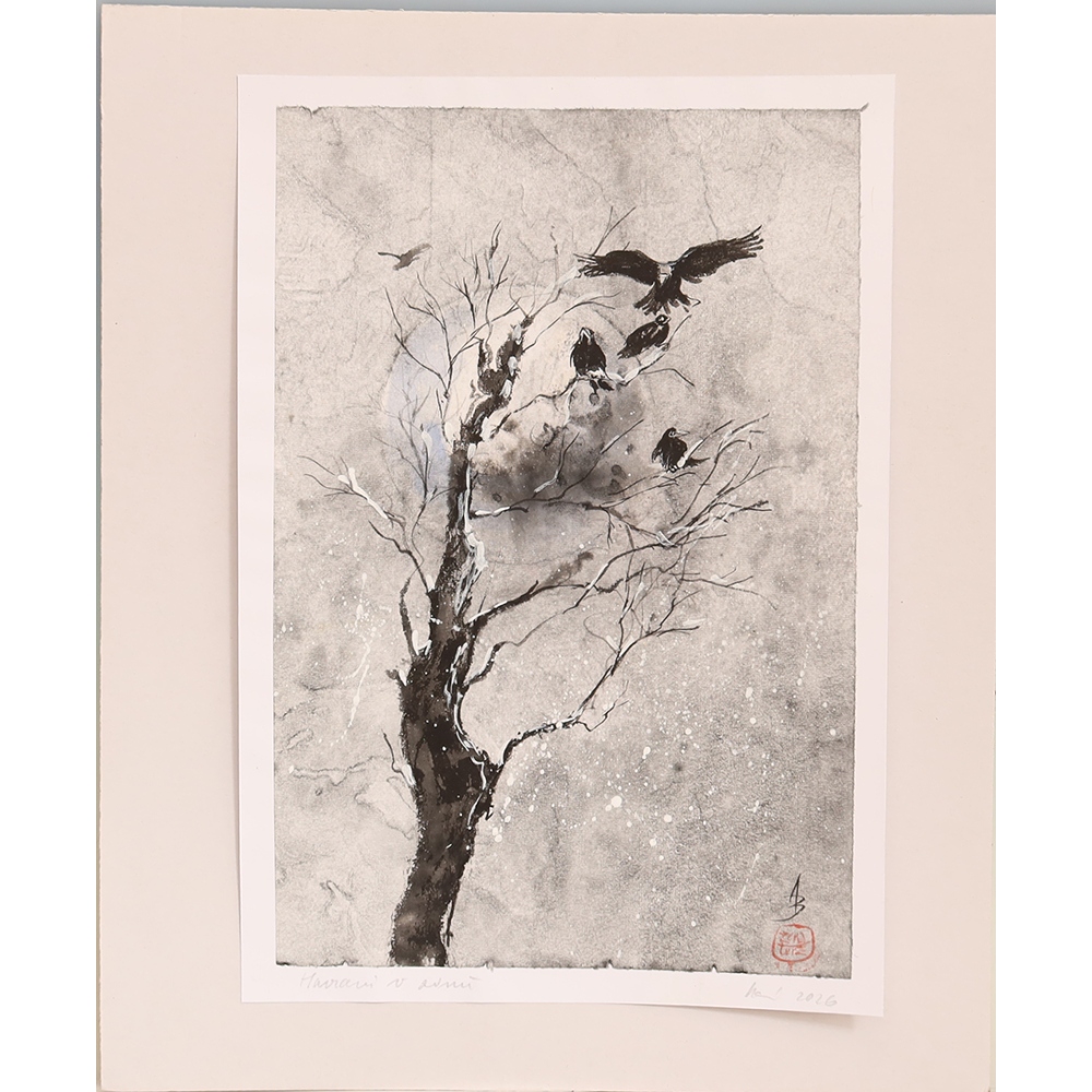 Calligraphy - Ravens in Winter