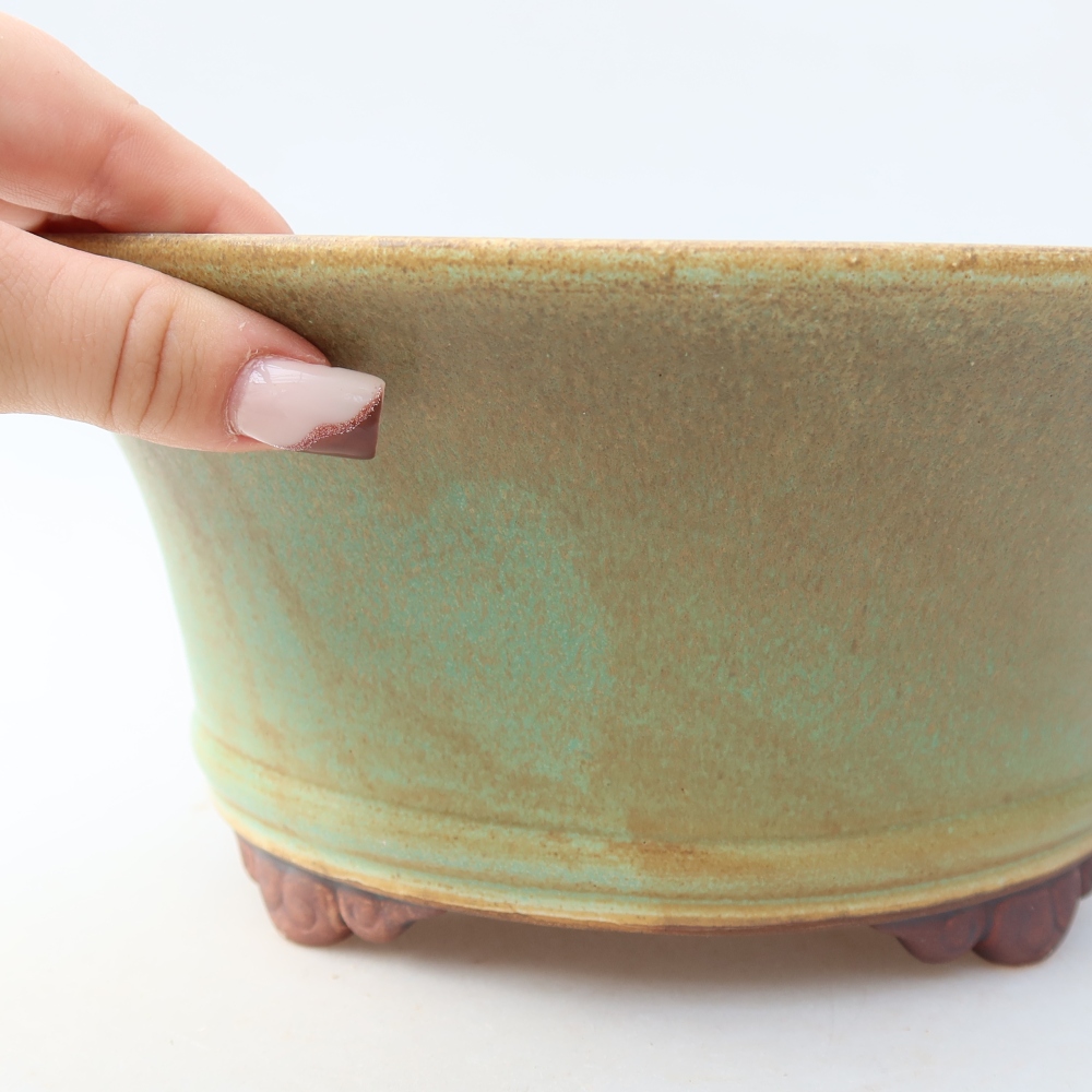 Ceramic bonsai pot, 24.5 x 24.5 x 11.5 cm, green