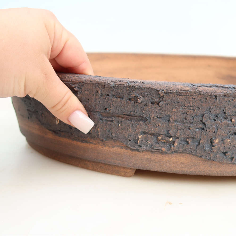 Ceramic bonsai pot, 38 x 30 x 7.5 cm, brown