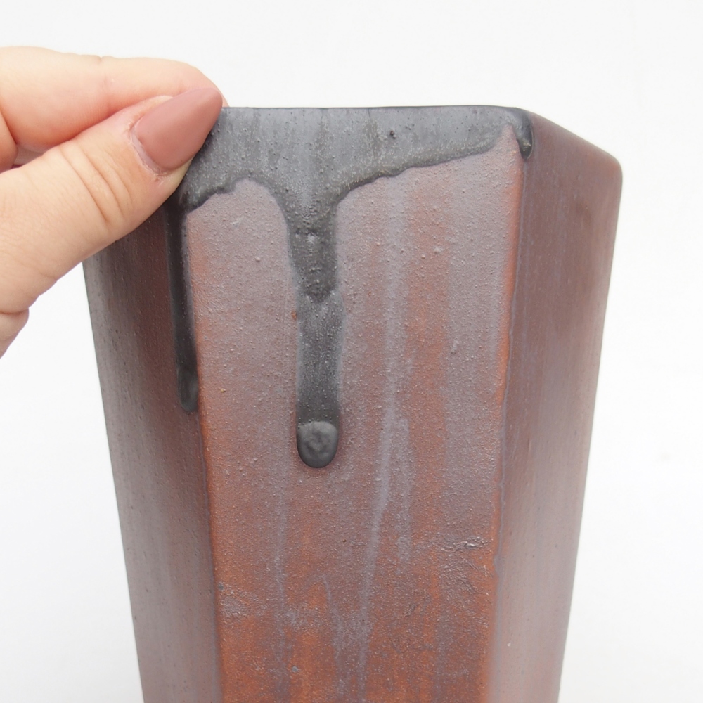 Ceramic bonsai bowl 12,5 x 11,5 x 16,5 cm, metal colour