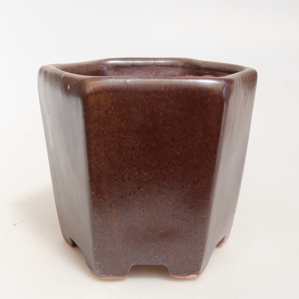 Ceramic bonsai pot, 9 x 8.5 x 8 cm, brown