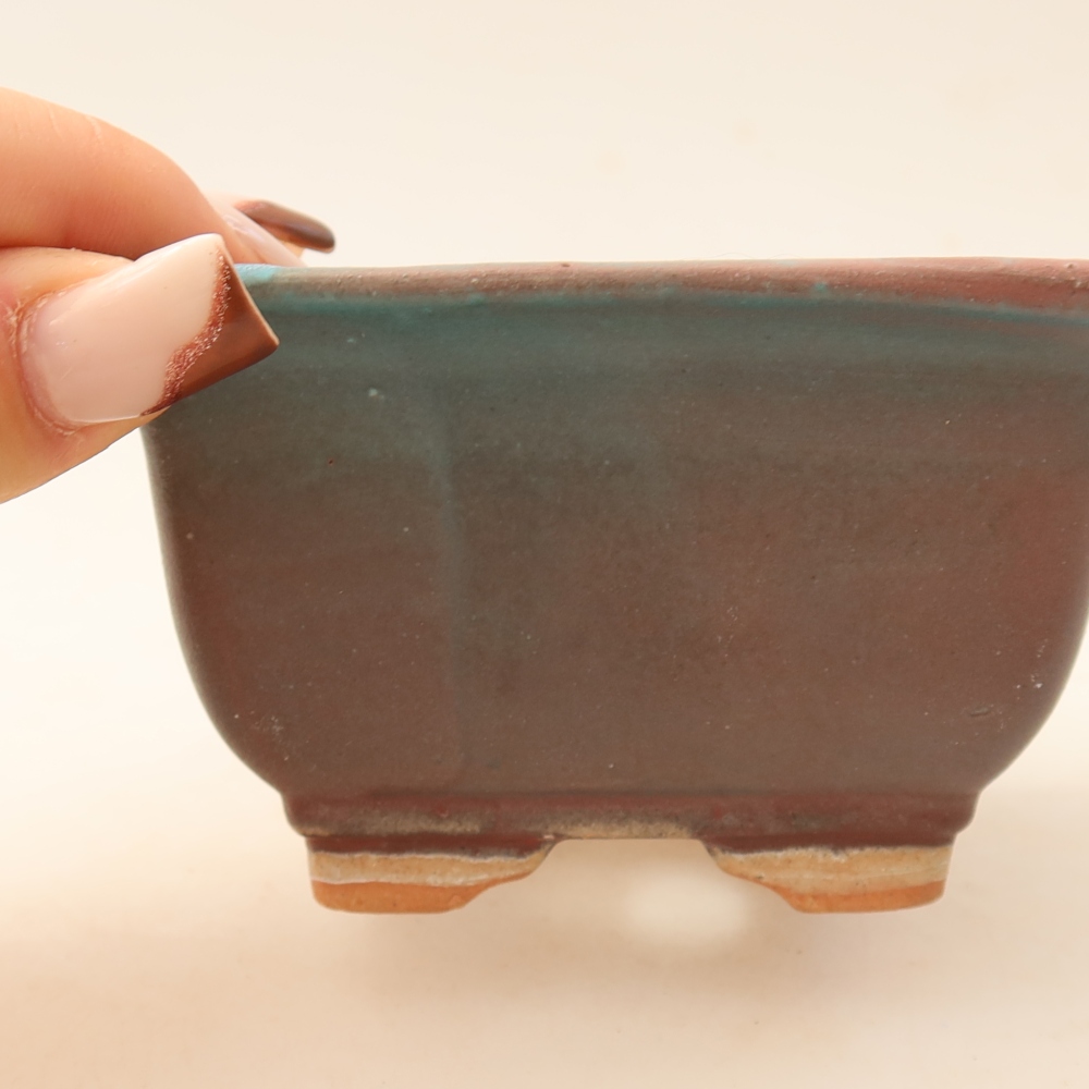 Ceramic bonsai pot, 9.5 x 9.5 x 5.5 cm, metallic color