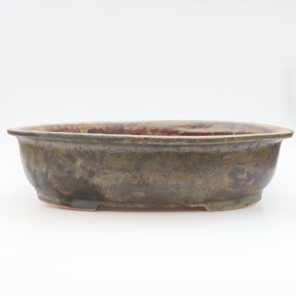 Ceramic bonsai pot, 36 x 28 x 8.5 cm, brown-green