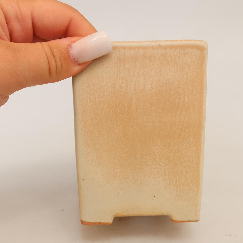 Ceramic bonsai pot, 7.5 x 7.5 x 10 cm, beige