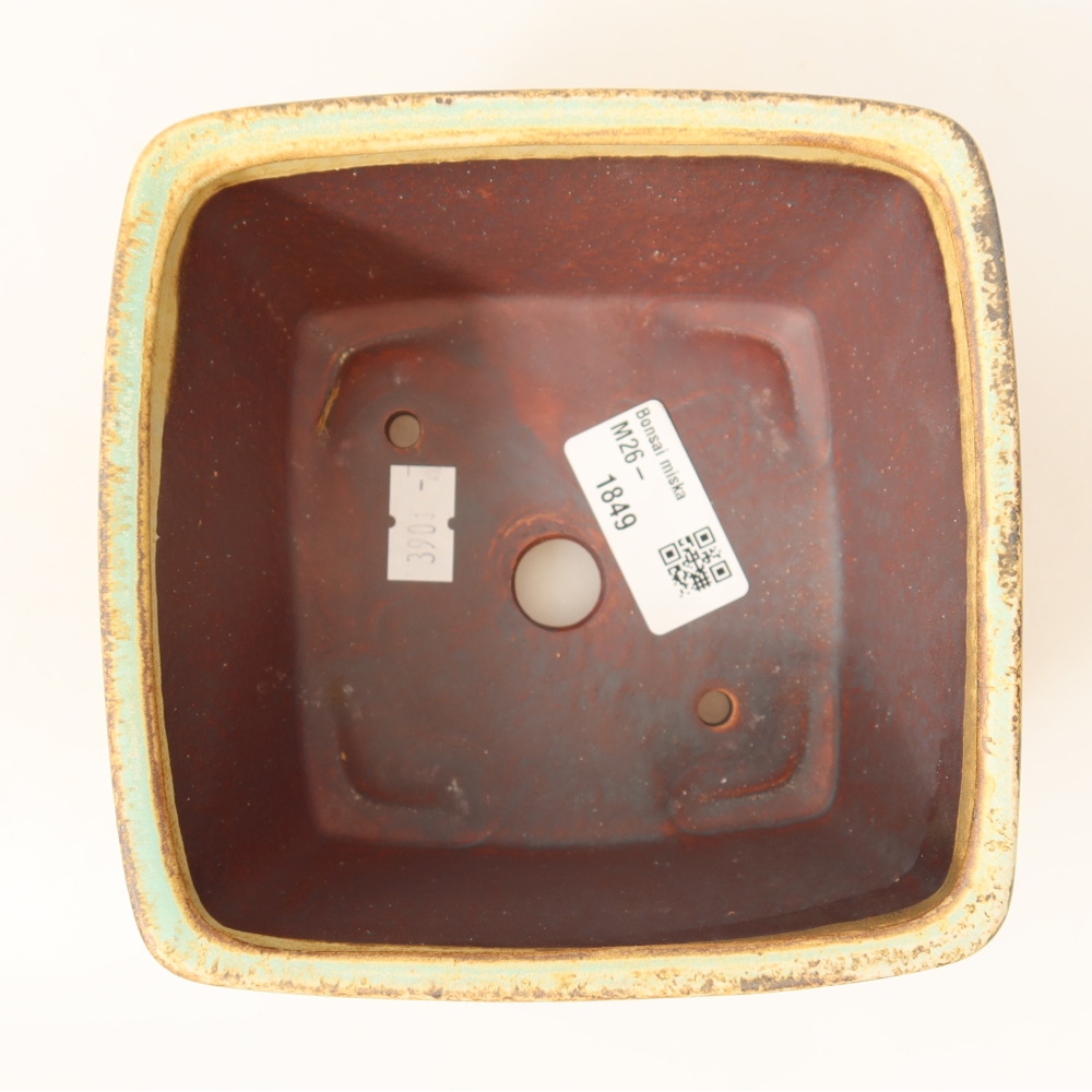Ceramic bonsai pot, 13 x 13 x 8 cm, green