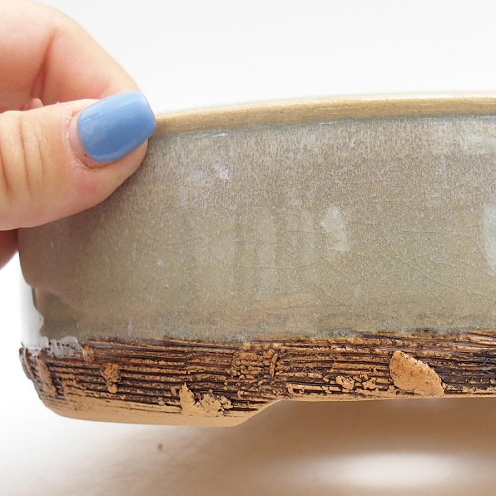 Ceramic bonsai pot 17.5 x 17.5 x 5.5 cm, green