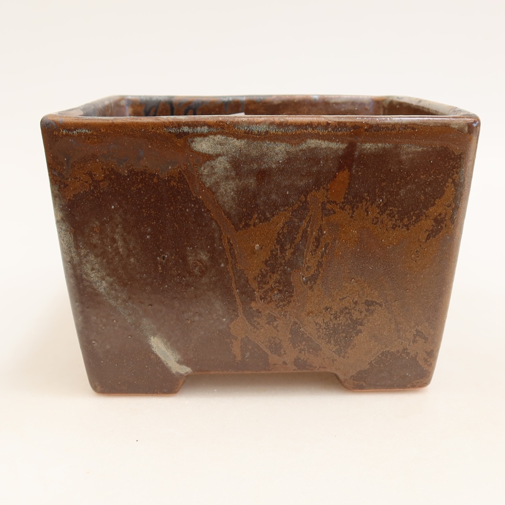 Ceramic bonsai pot, 15 x 15 x 10.5 cm, brown
