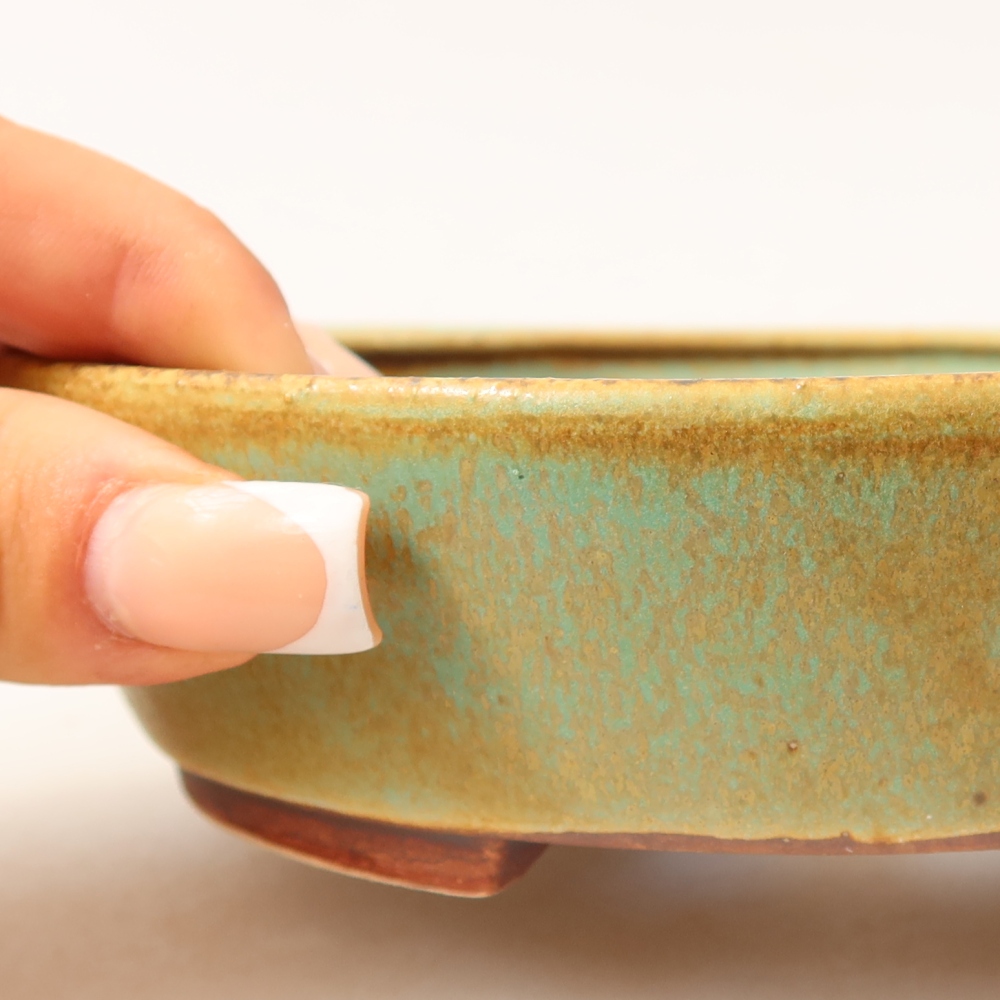 Ceramic bonsai pot, 15 x 14 x 4 cm, green