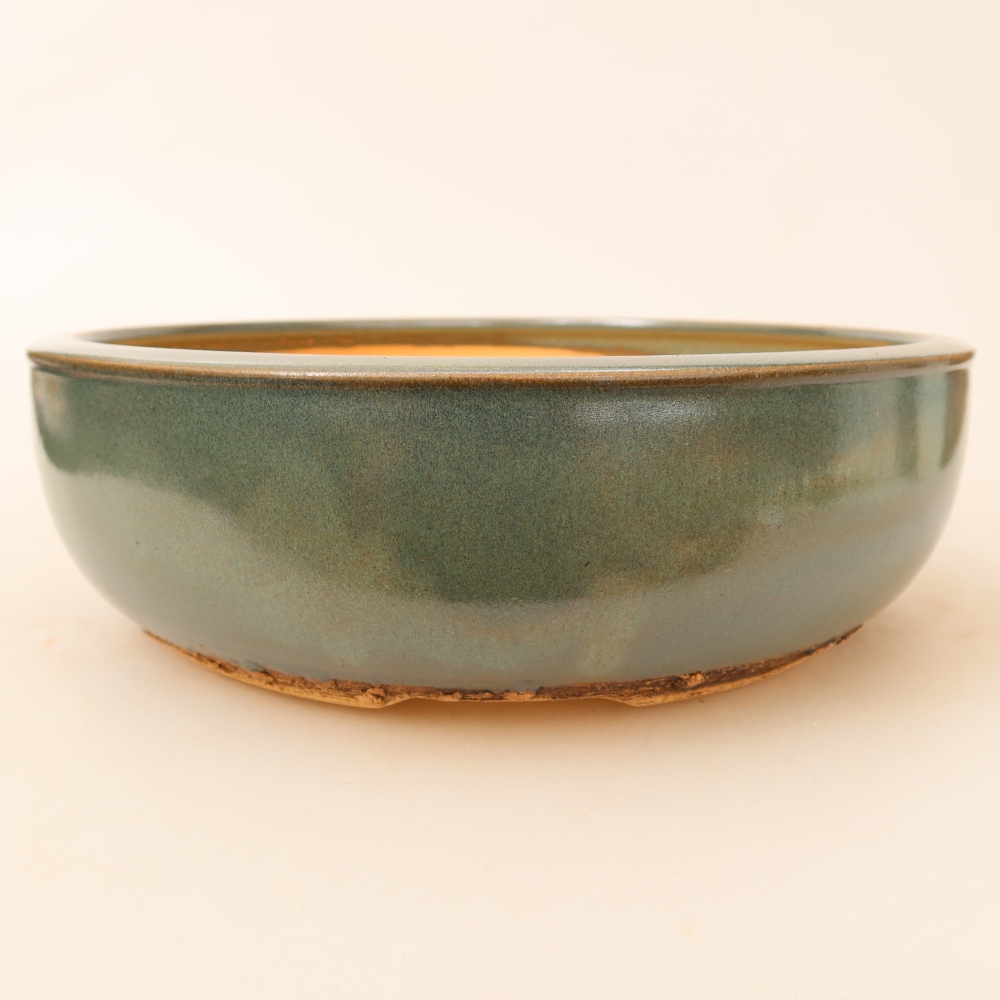 Ceramic bonsai pot, 25 x 25 x 7.5 cm, green