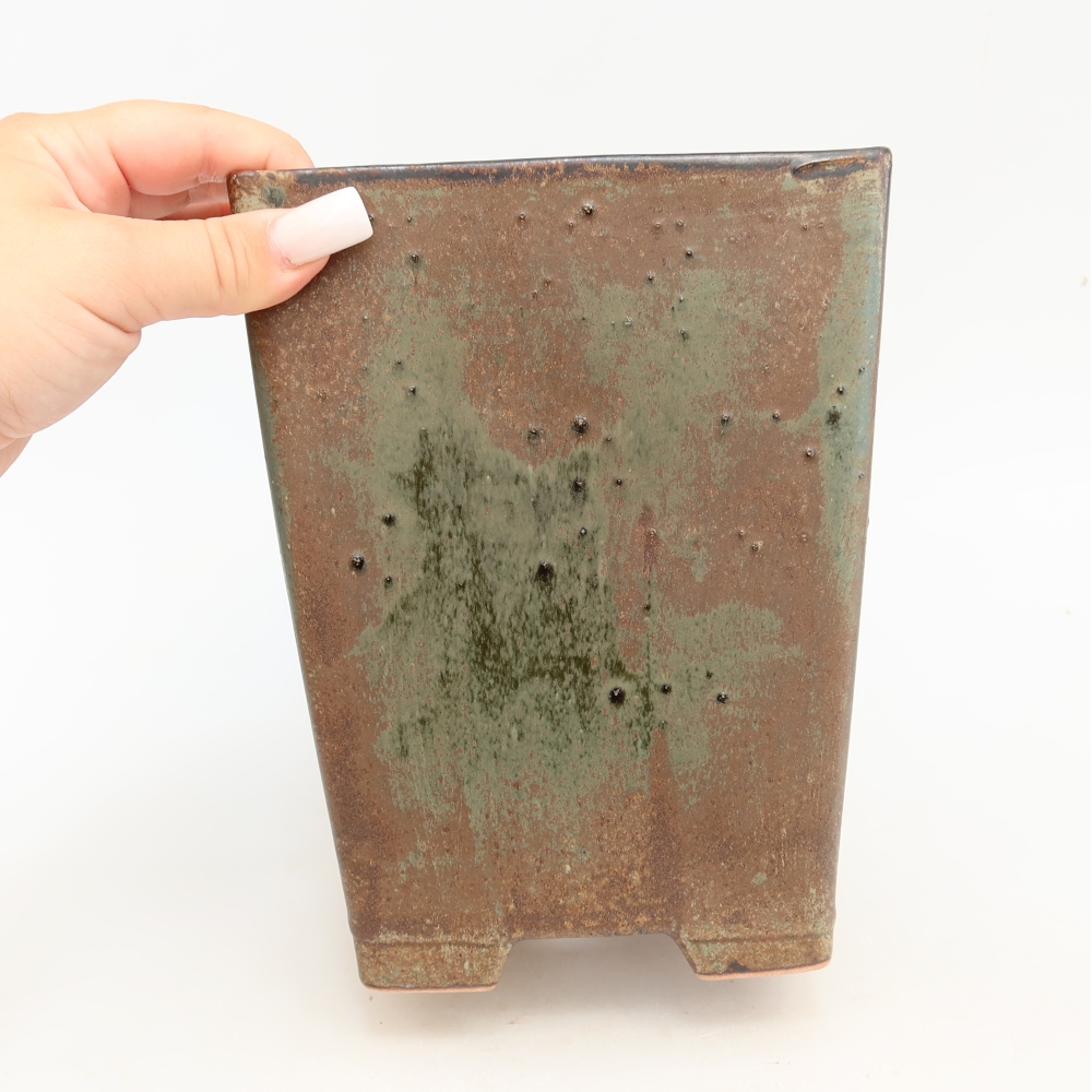 Ceramic bonsai pot, 15.5 x 15.5 x 19 cm, brown