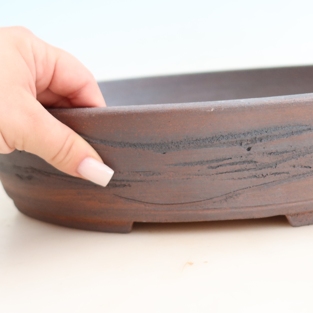 Ceramic bonsai pot, 37.5 x 30 x 7 cm, brown