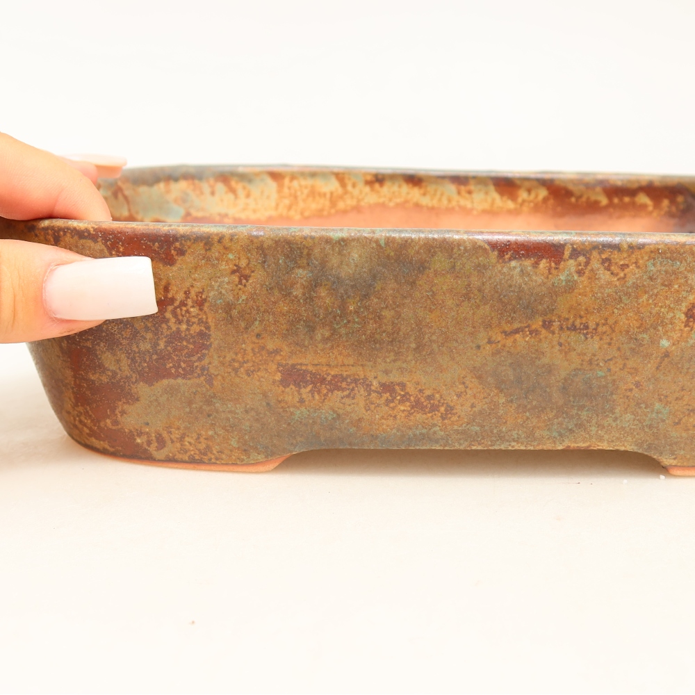 Ceramic bonsai pot, 23 x 18 x 5.5 cm, brown-green