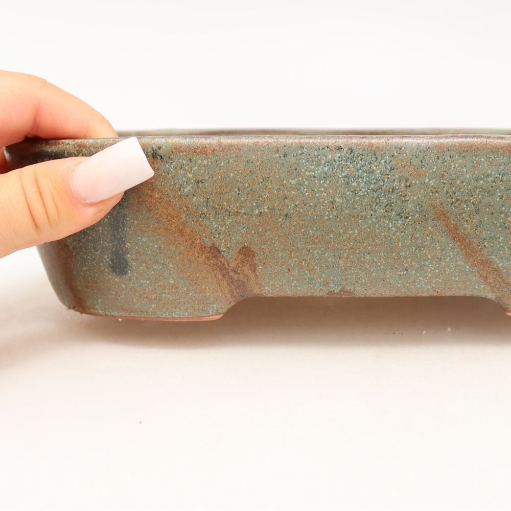 Ceramic bonsai pot, 23 x 18 x 5.5 cm, brown-green