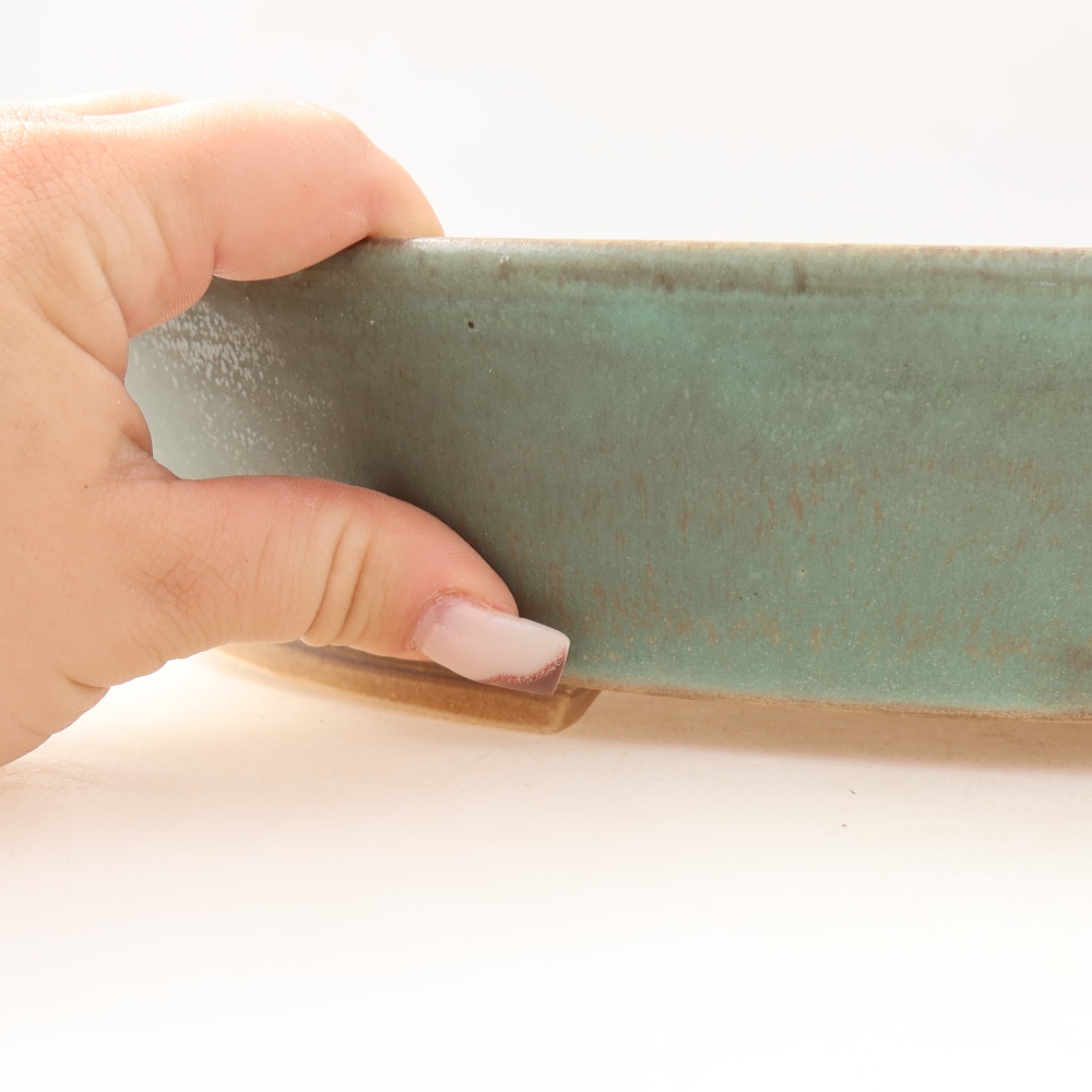 Ceramic bonsai pot, 32 x 27.5 x 6.5 cm, green