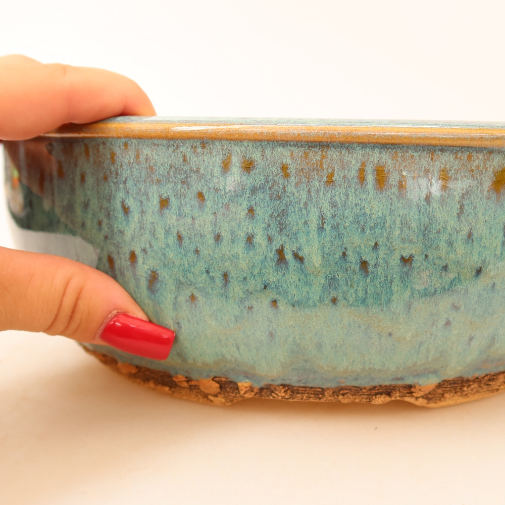 Ceramic bonsai pot, 24 x 24 x 8.5 cm, green