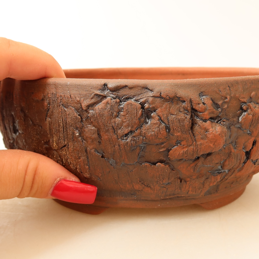 Ceramic bonsai pot, 16 x 16 x 6.5 cm, brown