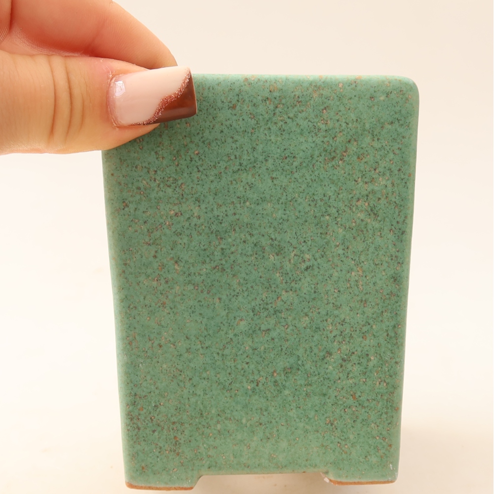 Ceramic bonsai pot, 7.5 x 7.5 x 10 cm, green