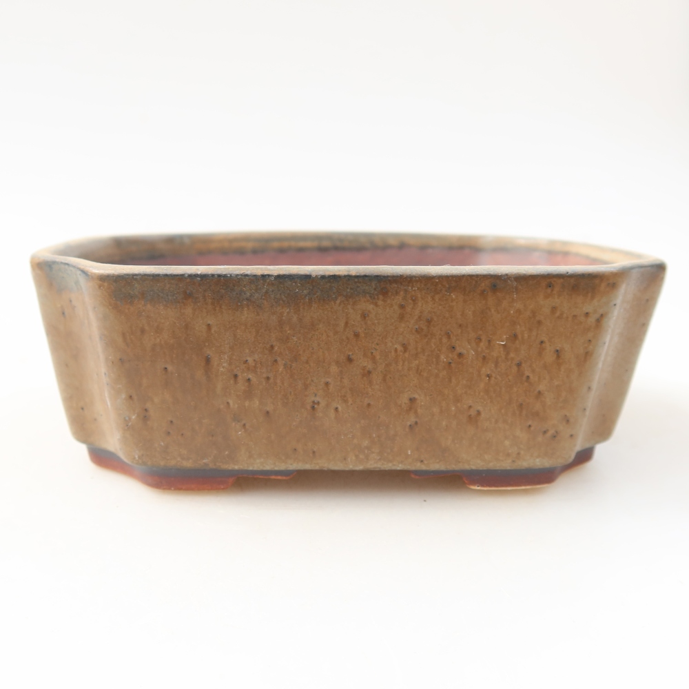 Ceramic bonsai pot, 14 x 11.5 x 4.5 cm, brown