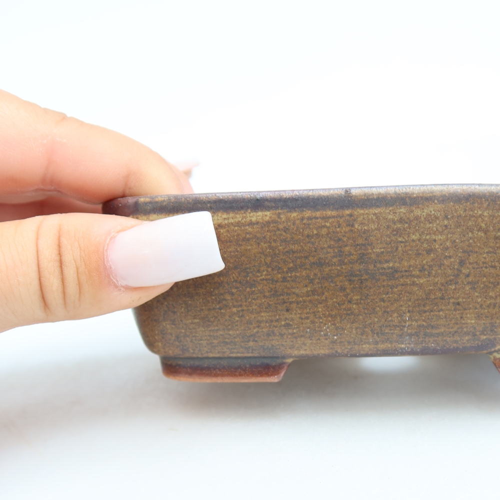 Ceramic bonsai pot, 12.5 x 9.5 x 4 cm, brown