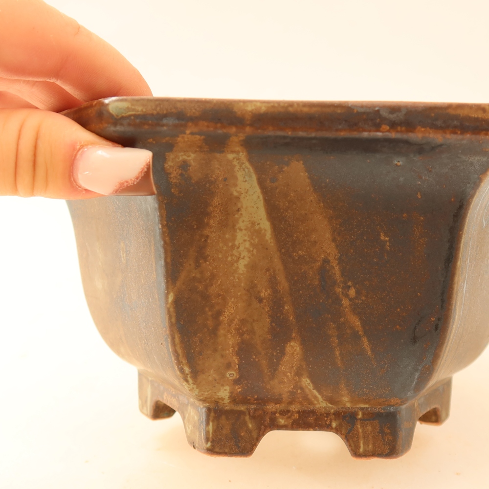 Ceramic bonsai bowl 18,5 x 16,5 x 9 cm, brown