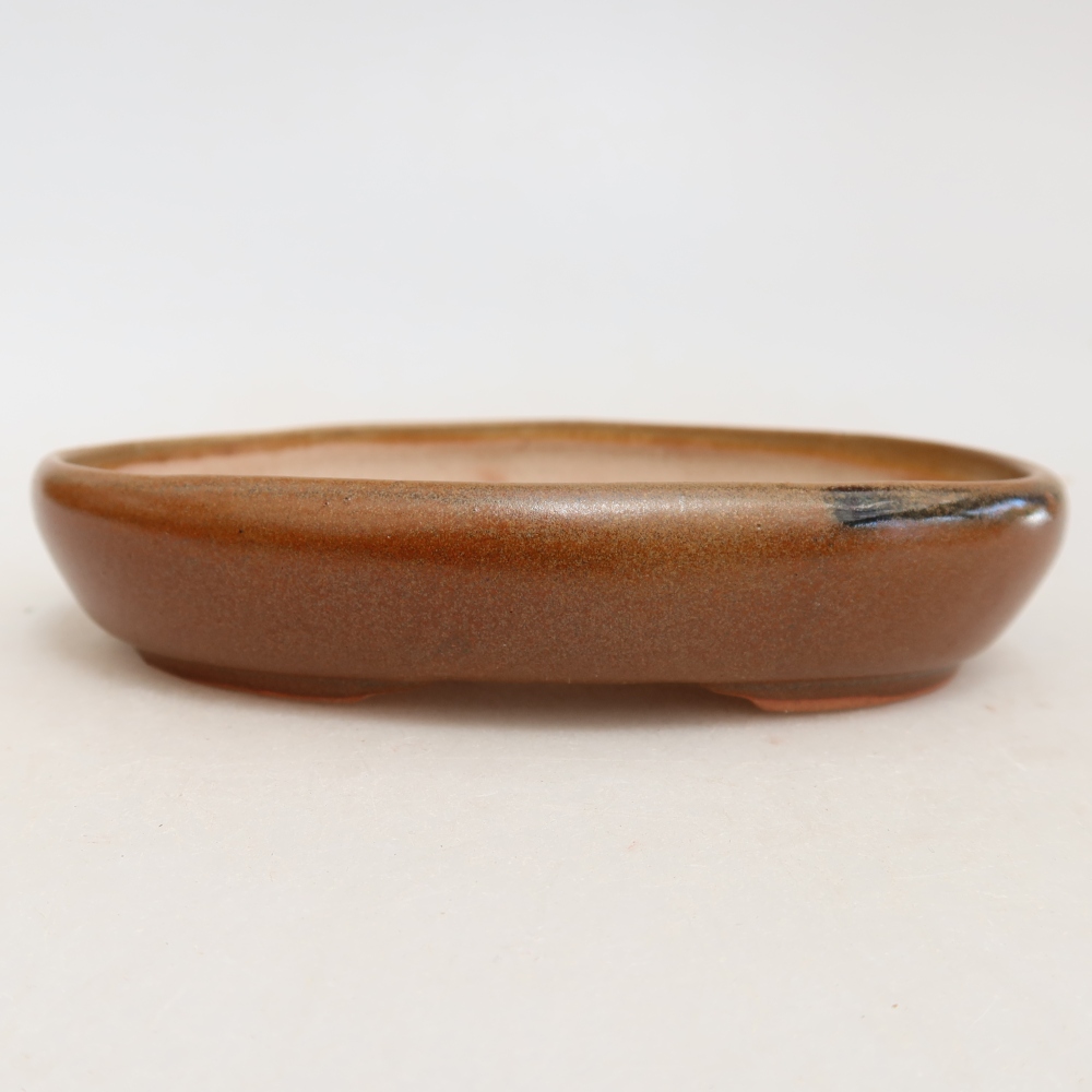 Ceramic bonsai pot, 13 x 9.5 x 2.5 cm, brown