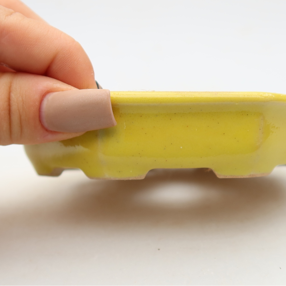 Ceramic bonsai pot, 11.5 x 11.5 x 2.5 cm, yellow