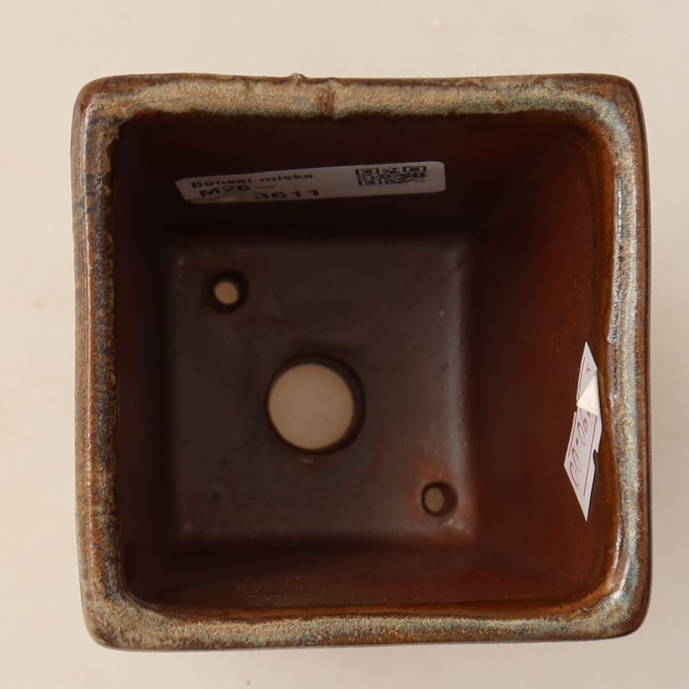 Ceramic bonsai pot, 7.5 x 7.5 x 10 cm, brown