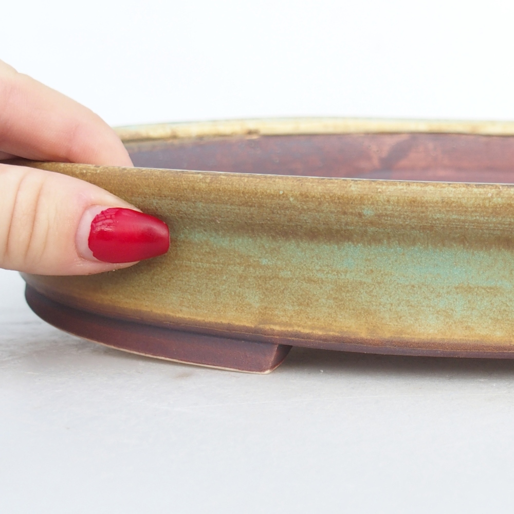 Ceramic bonsai bowl 31 x 27 x 4,5 cm, green