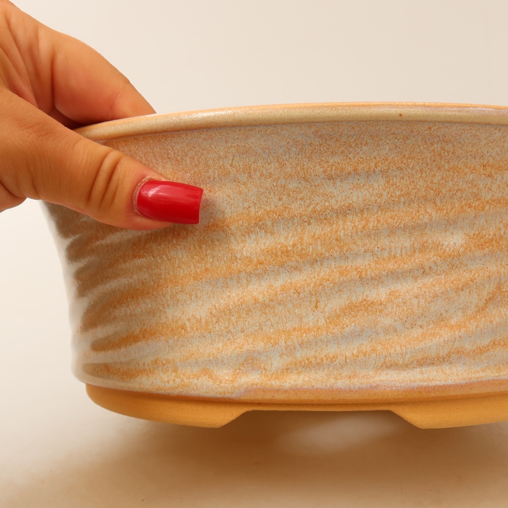Ceramic bonsai pot, 26 x 26 x 9.5 cm, beige