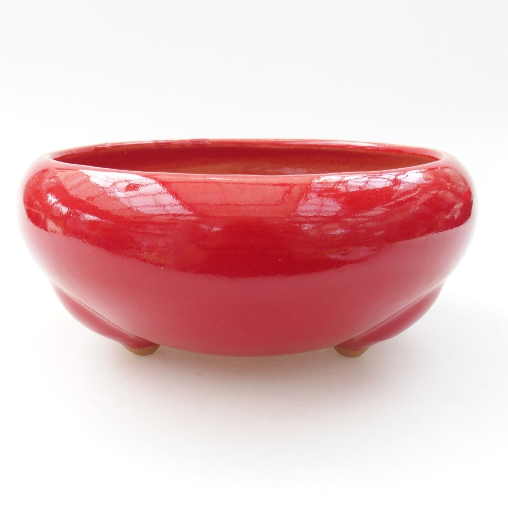Ceramic bonsai bowl 14 x 14 x 7 cm, color red