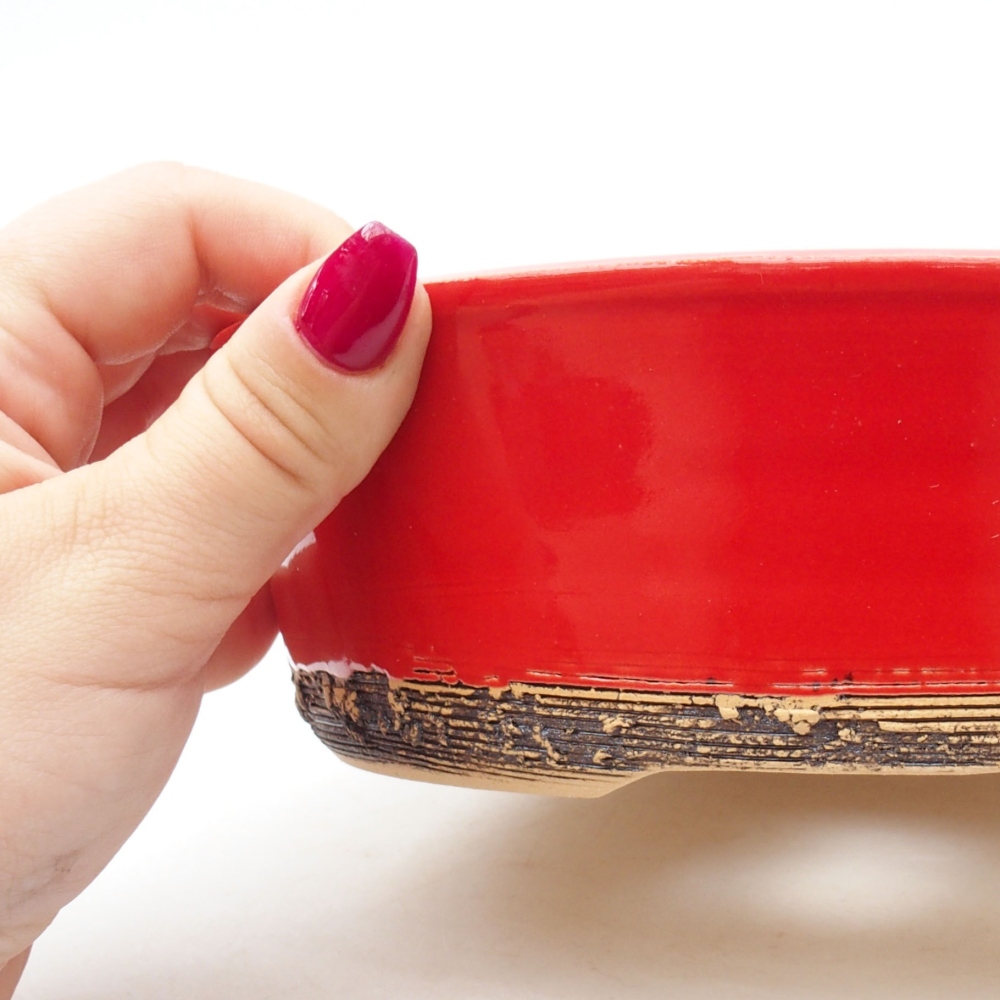 Ceramic bonsai bowl 19,5 x 19,5 x 6 cm, color red