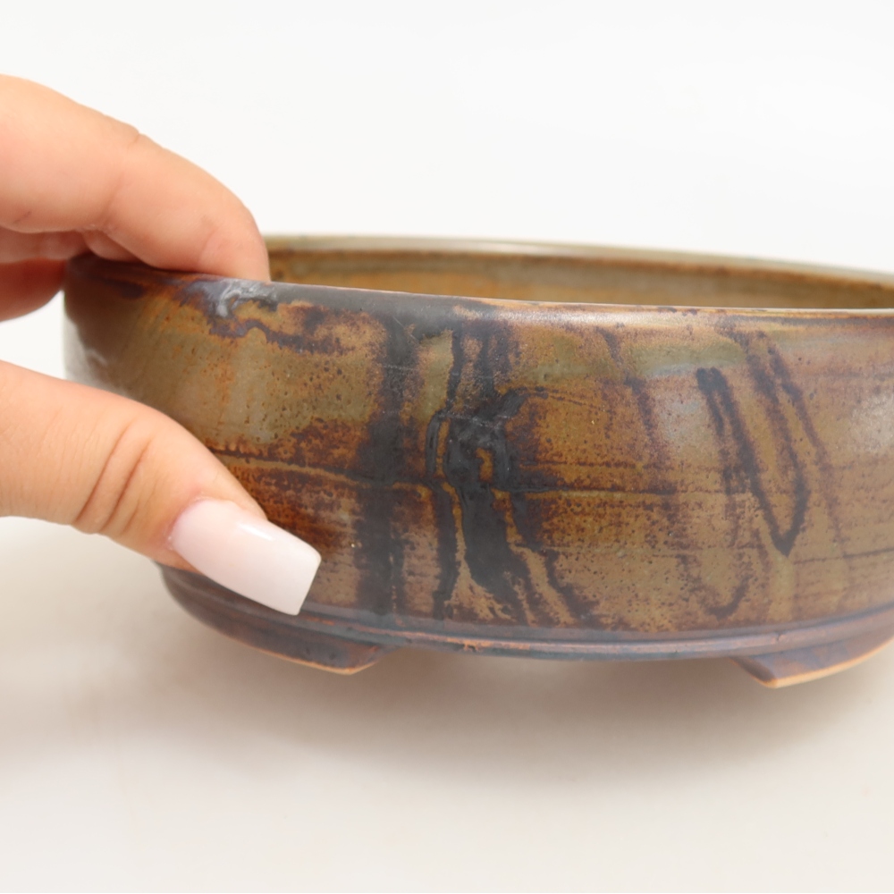 Ceramic bonsai pot, 17 x 17 x 6 cm, brown