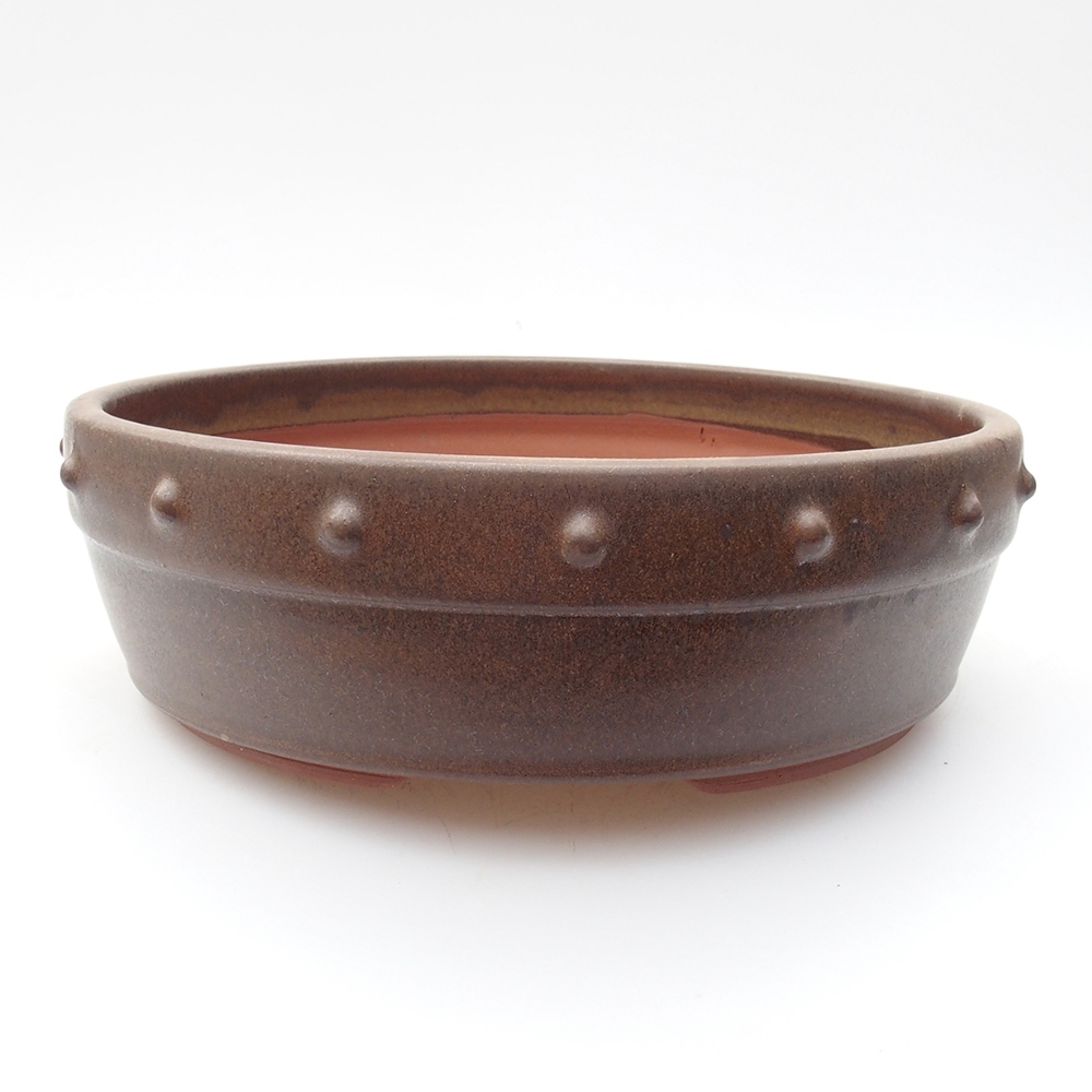 Ceramic bonsai bowl 18 x 18 x 5,5 cm, brown color