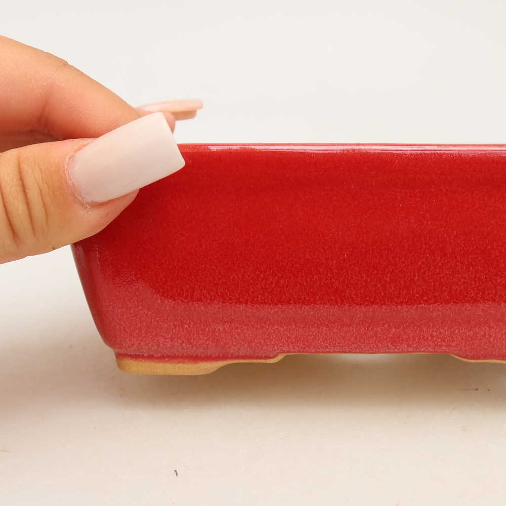 Ceramic bonsai pot, 13 x 9 x 5 cm, red
