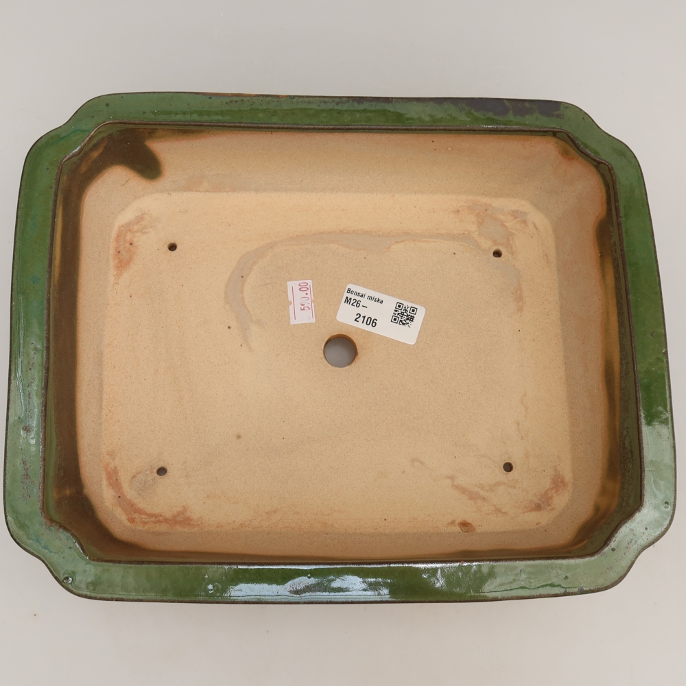 Ceramic bonsai pot, 27.5 x 21.5 x 7 cm, green