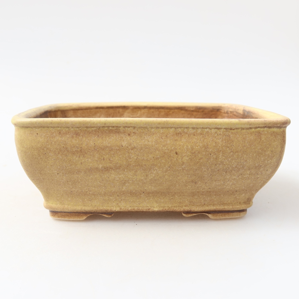 Ceramic bonsai pot, 15 x 12.5 x 5.5 cm, yellow