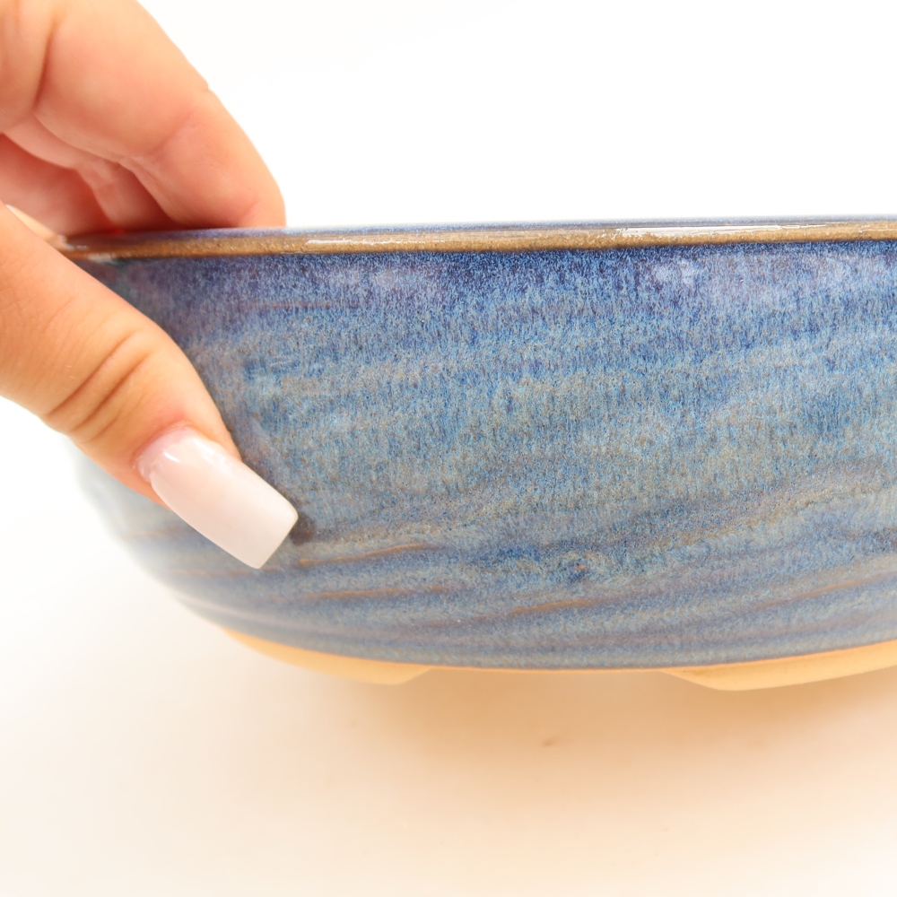 Ceramic bonsai pot, 21.5 x 21.5 x 7 cm, blue