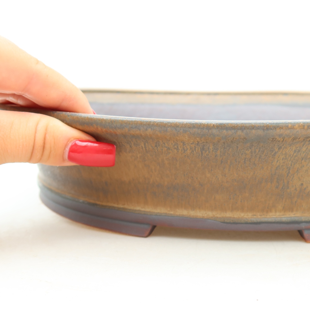 Ceramic bonsai pot, 27 x 24.5 x 6 cm, brown