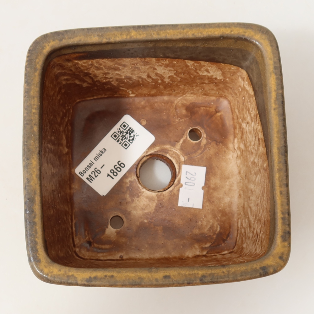 Ceramic bonsai pot, 10.5 x 10.5 x 7 cm, brown