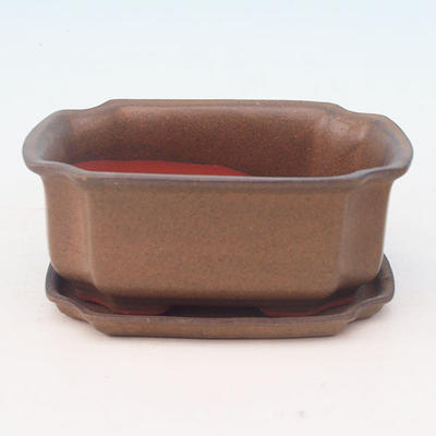 Bonsai bowl + tray H01 - tray 12 x 9 x 5 cm, tray 11,5 x 8,5 x 1 cm, brown - bowl 12 x 9 x 5 cm, tray 11,5 x 8,5 x 1 cm - 1