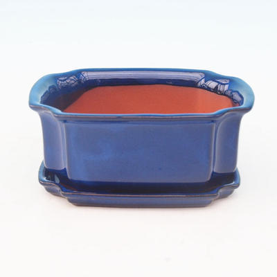 Bonsai bowl + tray H01 - tray 12 x 9 x 5 cm, tray 11,5 x 8,5 x 1 cm, blue - bowl 12 x 9 x 5 cm, podmiska 11,5 x 8,5 x 1 cm - 1
