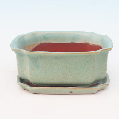 Bonsai bowl + tray H01 - tray 12 x 9 x 5 cm, tray 11,5 x 8,5 x 1 cm, green - bowl 12 x 9 x 5 cm, podmiska 11,5 x 8,5 x 1 cm - 1