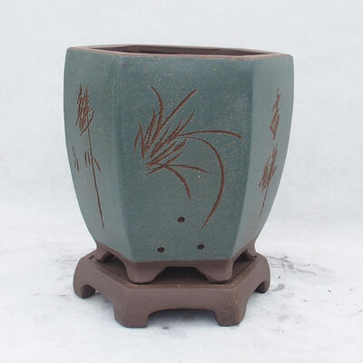 Bonsai bowl 23 x 23 x 25 cm, color brown-blue - 1